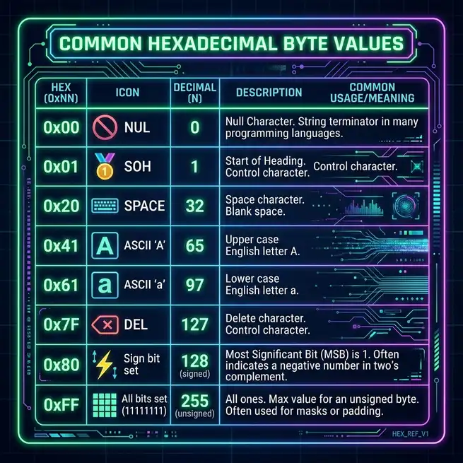 Common Hex Values Reference Chart